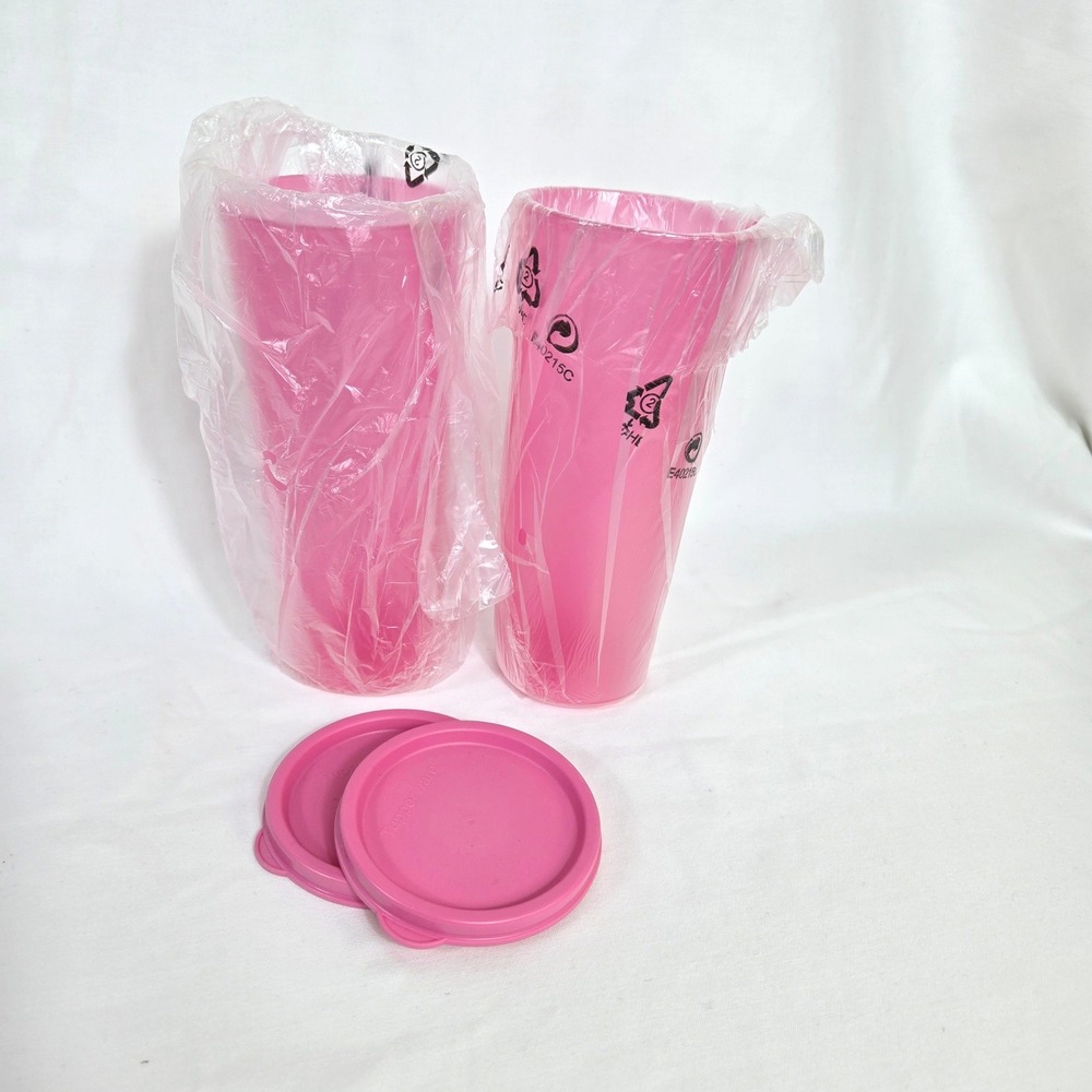Tupperware Hot Pink Nesting 16oz 2 Piece Tumblers Matching Lids NEW Vintage